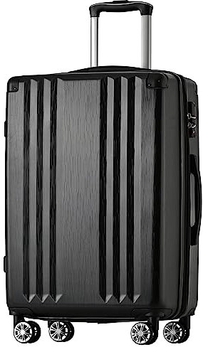 Merax Koffer Hartschalen-Koffer Trolley Rollkoffer Reisekoffer Handgepäck, TSA Zollschloss, 4 Rollen, Teleskopgriff, ABS-Material, XL-76,5 * 50,5 * 31,5 cm, Schwarz