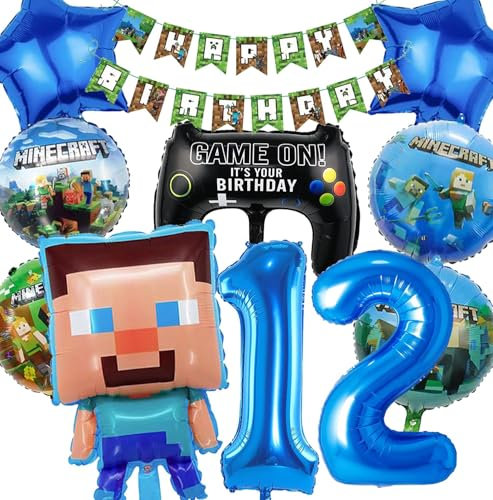 Minercraft Geburtstagsdeko junge Geburtstag Deko Junge Miner Gamer Luftballon Geburtstag Deko Geburtstag Set Geburtstagsdeko Junge Party Deko Tortendeko Kuchen Deko (12th)