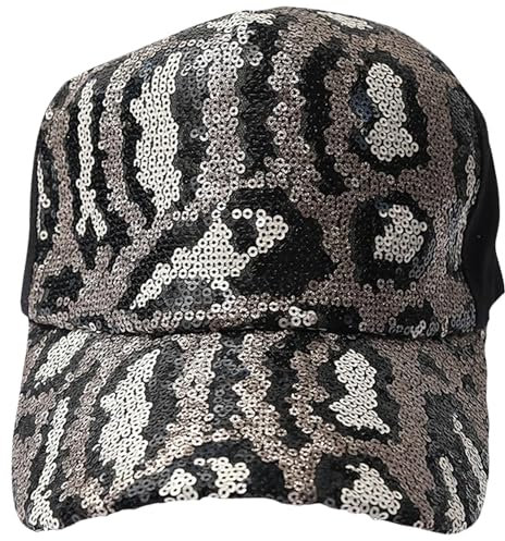 Forest & Twelfth Fashion Bling Baseball Cap Hut Verziert mit Kristall Strass Faux Edelsteine Stickerei, Baseball Cap Animal Print Pailletten auf Schwarz, Einheitsgröße
