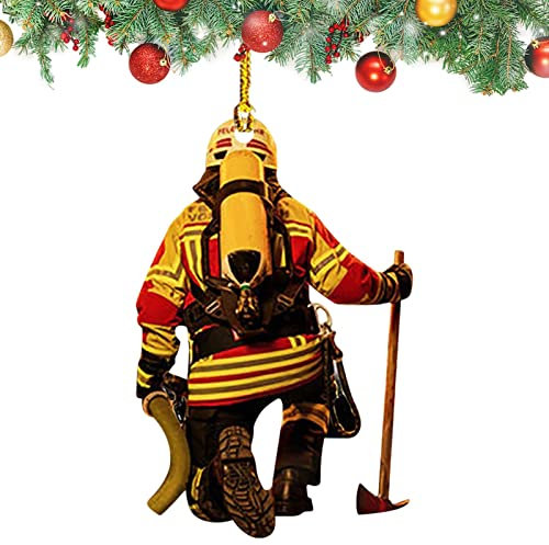 TAOLE Feuerwehrmann Weihnachtsdekorationen, Weihnachtsschmuck Acryl Feuerwehr Anhänger, Weihnachten Deko Anhänger, Weihnachtsbaum Anhänger, 2D O-ne Side Par Supplies Hanging Decor