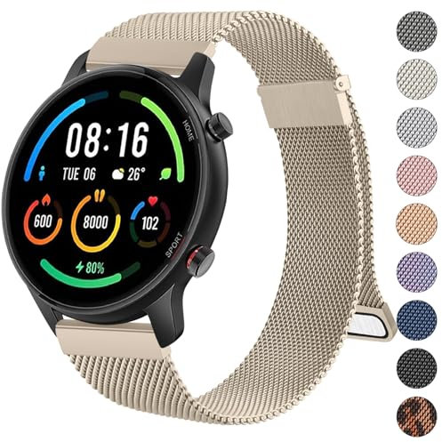 Wanme Armband für Xiaomi Mi Watch/Xiaomi Watch S1/Xiaomi Watch S1 Active/Xiaomi Mi Watch Color Sport, 22mm Metall Armbänder Edelstahl Mesh Uhrenarmband Magnet Verstellbares Ersatzarmband,Vintage Gold