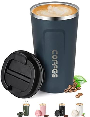 Shunshi Insulated Coffee Cup with Leakproof Lid - Reusable Travel Mug, Keeps Drinks Hot or Cold (Blue/510ML)
