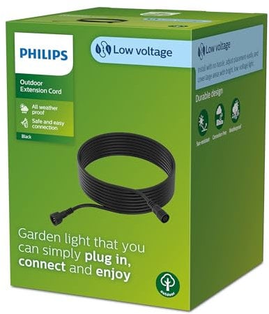 Philips Outdoor Niedervolt Verlängerungskabel 10 Meter, 24V, IP67 wasserfest, schwarz