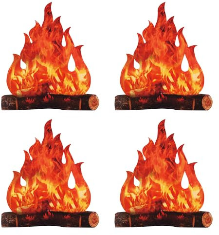 4 teiliges Flammparty-Dekor, Kaminfeuer, Flammen-Kartonage, Feuerkind, westliches Dekor, städtisches Feuer-Mini-Lagerfeuer-Zwergzubehör, geeignet für Weihnachten, Halloween, Ostern Lagerfeuer.