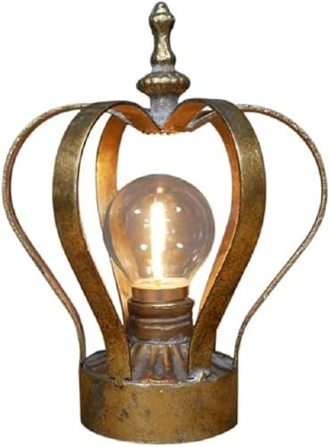 My Square Mile Crown Table Bedside Lamp | Cordless Battery Operated with Bulb Distressed Metal Light Nightstand Gold/Grey/Cream