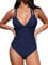 CUPSHE Damen Badeanzug V Ausschnitt Bauchweg Raffungen Zierausschnitten Tiefer Rückenausschnitt Crossback Einteilige Bademode Swimsuit Dunkelblau S