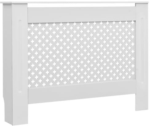 FOZICV Heizkörperabdeckung 112x19x81,5 cm Weiß MDF Stilvolle Heizkörperverkleidung mit Wabenmuster Kreuzdesign Dekorative Funktion Wohnzimmer Zusätzlichen Stauraum für Ornamente