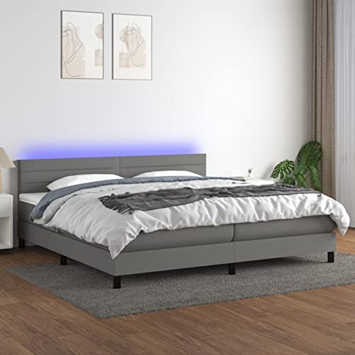 SECOLI Boxspringbett 200x200 mit matratze,LED Polsterbett 200x200 Bett 200x200 mit matratze und lattenrost Bett mit matratze 200 x 200 komplett-Dunkelgrau-200 x 200 cm