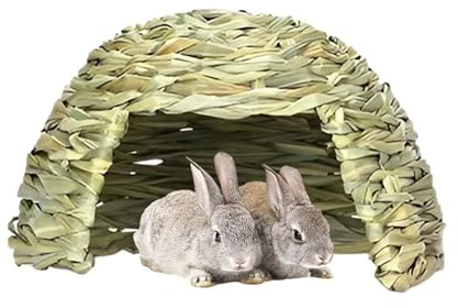 Grashaus für Kaninchen – Gemütlicher Tierheim, Naturgrashütte für Kaninchen | Umweltfreundliches Kaninchenhaus, handgefertigter Grasunterstand, sicheres und Komfortables Kaninchenhaus