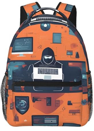 Kingww Hacker Attack Daypacks zum Wandern, trendige Rucksäcke für die Schule, leichte und lässige Rucksäcke für Laptops, alles wasserabweisend, Schwarz , Einheitsgröße