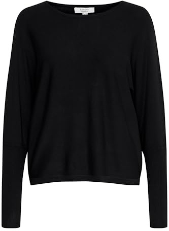b.young BYMMMORLA Damen Strickpullover Feinstrick Pullover Shirt mit U-Boot-Ausschnitt Loose fit, Größe:M, Farbe:Black (200451)