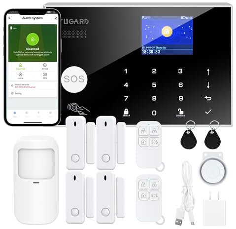 Sistema de Alarma con Alerta de Teléfono App,DIY WiFi Sistema de Alarma de Seguridad para el Hogar,12pcs Kit Sensor de Puerta Compatible con Alexa Google para Home Villa,para Niños Ancianos Seguridad