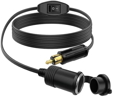 Hoembpn 90cm Prise Din Mâle Européenne Adaptateur Allume-Cigare Rallonge avec Interrupteur,12V/24V Din Mâle Plug Vers Prise Allume Cigare Standard Femelle Câble D'extension 18AWG pour BMW Moto Camion