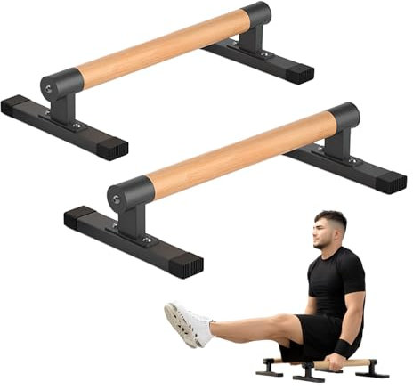 Liegestützgriffe, Holz - Parallettesfür Calisthenics, Liegestütze, Handstände und Yoga, Anti-Rutsch-Stange geeignet für Krafttraining im Innen- und Außenbereich (Holzfarbe, M:49 cm x 25 cm x 10 cm)