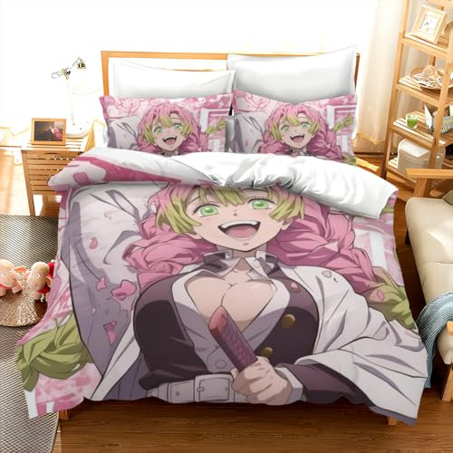 LJRLRARA 3D Druck Anime Kanroji Mitsuri Kinderbettwäsche Sets 135×200 Für Jungen Mädchen,Bettbezug-Sets mit Reißverschluss Schlafzimmer Deko,Mikrofaser Bettwäsche Set Mit 1 Kissenbezug 80×80