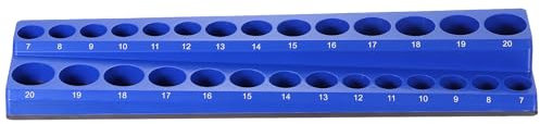 sourcing map Magnetic Socket Organizer 3/8 Drive Metric Socket Holder Tray Socket Storage Rack Holds 30 Standard and Deep Size Sockets, Blue