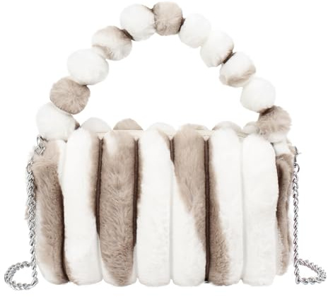 Pandalein Damen Kunstpelz Winter Clutch Flauschig Abendtasche Plüsch Handtasche Kette Umhängetasche Plüschtasche mit Reißverschluss für Hochzeit Wedding Prom Party