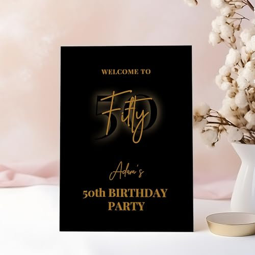 Black and Gold Birthday Party Welcome Sign 40th Party Sign For Him 50th Party Black Party Décor, Any Age,