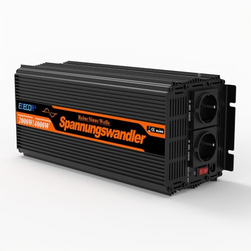 EDECOA 2000W/4000W, 12V/230V Reine Sinuswellen-Wechselrichter, Bemessungsleistung 2000 Watt, 12V DC bis 230V AC Solarinverter mit LCD-Fernbedienung, USB und Typ-C Schnittstellen verfügbar, EU Standard