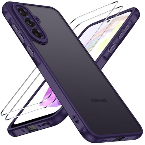 ivoler Case for Samsung Galaxy A36 5G with 2 Pack of Tempered Glass, [Military Standard] Shockproof [Camera Protection] Phone Case, Matte Translucent Back Anti-Fingerprint Protective Case, Purple