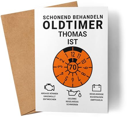 Kiddle-Design Personalisierte Geburtstagskarte 70. Geburtstag, Schonend behandeln Oldtimer ist 70, 70ter Geburtstag Lustiges Geldgeschenk Frau Mann, Karte Geburtstag