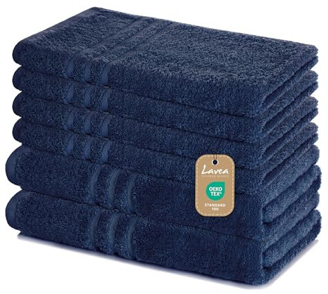 Lavea 6-teiliges Handtuchset aus 100% Baumwolle – Navy, 4 Handtücher 50x100 cm & 2 Duschtücher 70x140 cm – Weich, saugstark & Oeko-TEX Zertifiziert – Flauschiges Badehandtuch Set für Bad, Gäste & Spa