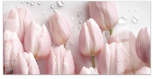 timalo Küchenbild aus Acrylglas modernes Wandbild Glasbild Deko Küche XXL Acryl-Bild wie Glas | 120x60cm Rosa Tulpen, Blumen