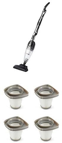 Amazon Basics Scopa Elettrica 2-in-1 con Filo + Set Filtri HEPA di Ricambio (4 Pezzi) - Aspirapolvere Leggero, Motore ECO, Filtri Lavabili