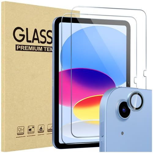 ProCase Paquete de 2 protectores de pantalla para iPad A16 2025 de 11ª/10ª generación 2022 (11 pulgadas/10.9), protector de película de vidrio templado transparente con 1 protector de lente de cámara