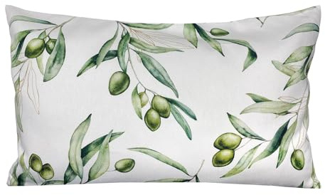 beties - Italy Collection -, Kissenhülle ca. 30x50 cm Olive, 100% Baumwolle – Premium Qualität – weiß mit grünen Oliven und zart goldenen Details