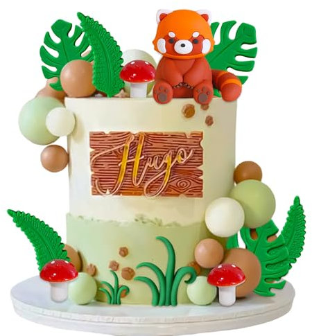 JeVenis Roter Panda-Kuchenaufsatz, Waldtiere, Zoo, Safari, Panda, Kuchendekoration, Waldtiere, Thema, Geburtstagsparty-Zubehör