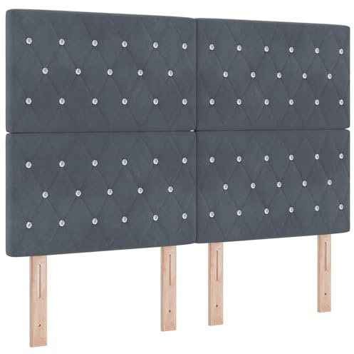 vidaXL Boxspringbett mit Matratze Dunkelgrau 140 x 200 cm Samt, Stylisches minimalistisches rechteckiges Bett, modernes, langlebiges Samtbox-Kissen, verstellbare Kieferntmatratze.