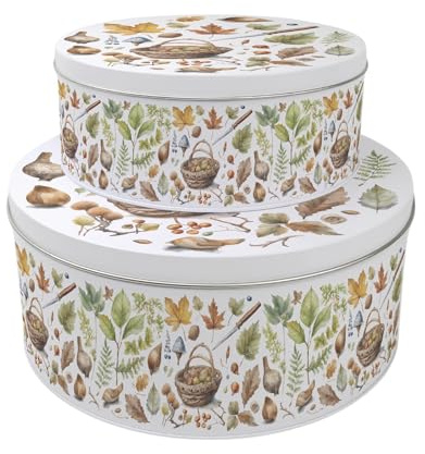 Purely Home Woodland Set of 2 Cake Tins Gift - Nesting Round Large & Medium Metal Storage Containers for Cakes and Baking