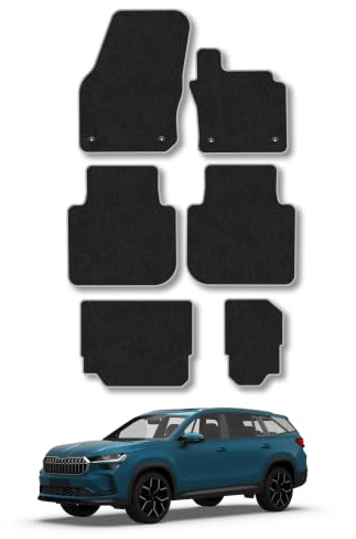 Skoda Kodiaq (2024+) [7 Seat] Carpet Car Mats | Grey Edge Trim Tailored Fit Floor Mats Full Coverage Protection Accessories Easy Clean Anti Slip Made in the UK