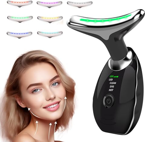 Gesichtsmassagegerät Gegen Falten,7-Farben Anti-Falten Schönheit Gerät mit 3 Modi,V Face Beauty Meter Gesichtsgerät für Hautstraffung Lifting,Elektrisch Gesichtsmassagegerät für Damen Herren (Schwarz)