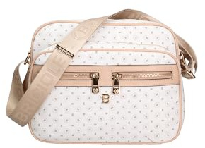 Briciole Borsa a Tracolla per Donne Poliuretano Borse a Spalla Made in Italy Stile Elegante Spaziosa 28,5x22,5x12 Cm 4193 Bianco e Beige