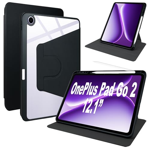 Lemxiee Case für OnePlus Pad Go 2 & Oppo Pad 5 12.1 hülle mit Stiftschlitz & Drehständer & Kratzfest,PU Leder + Acryl Hülle