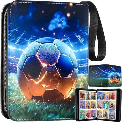 Kinfezlon Sammelalbum Fußball Karten, 50 Seiten 900 Karten, Tragbarer Sammelkarten Album Fussball, PU Wasserdicht Sammelkarten Ordner, Sammelkarten Album mit Reißverschluss und Griffschlaufe