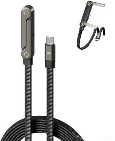 Chargeur de téléphone 2 en 1 invisible, support intégré, câble de charge latéral type C de 1,5 m, câble de charge ultra rapide 240W/65W avec support de téléphone intégré pour smartphones, tablettes