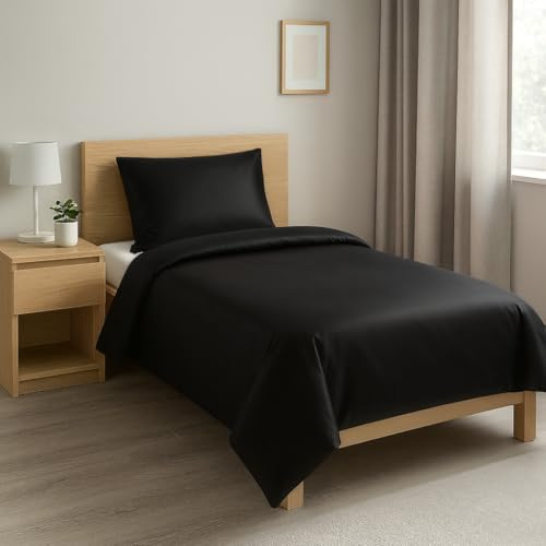 COFI 1453 IM Trading Mikrofaser Bettwäsche Set, Schwarz, 135x200 cm Bettbezug mit 80x80 cm Kissenbezug, Atmungsaktiv, Feuchtigkeitsregulierend, mit Reißverschluss