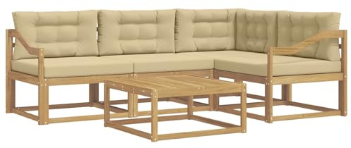 vidaXL Outdoor-Sofagarnitur 5 pcs Weiß und Beige 79 x 79 x 37 cm, Akazienholz Sofa, modernes Outdoor-Möbel, stylische Sectional-Garnitur, wetterfeste Terrasse, Garten Sitzgruppe