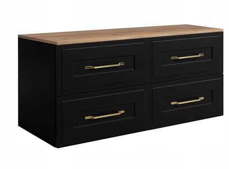 Rodan Moderne Möbel - Schrank Schwarz, Gold Handwerklich Eiche - Möbelstück - Bastelregal – Bastelplatte 120,6 x 58,6 x 46 cm