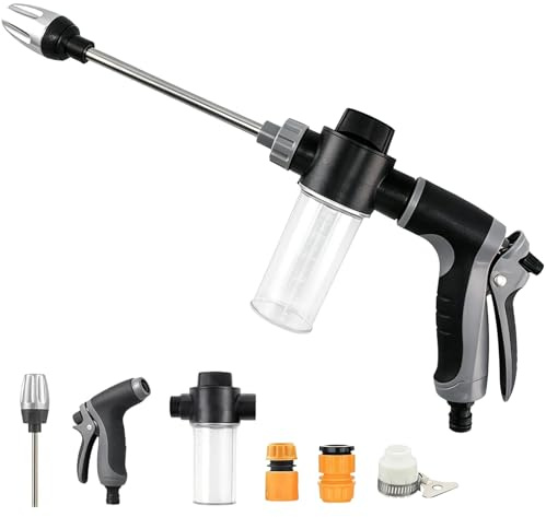Pistola Idropulitrice Pressione Power Jet: Pistola ad Alta Pressione per tubo da giardino - Lancia Idropulitrice Giardino con Flacone Schiumogeno per Terrazze, Vialetti e Auto