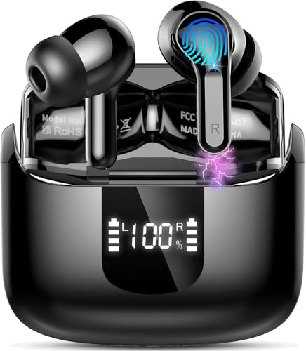 Ordtop Auriculares Inalambricos Bluetooth, Auriculare Bluetooth 5.4 HiFi Estéreo con 4 ENC Mics, Cascos Inalambricos Bluetooth con Reducción de Ruido, 48H Earbuds IP7 Impermeable, USB-C, Pantalla LED