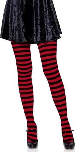 Leg Avenue Women's Nylon Striped Tights, Black/Red, 1X-2X