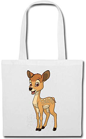 Tasche Umhängetasche LUSTIGES KLEINES BAMBI REHKITZ - REH - HIRSCH - JÄGER - HOCHSITZ Einkaufstasche Schulbeutel Turnbeutel in Weiß