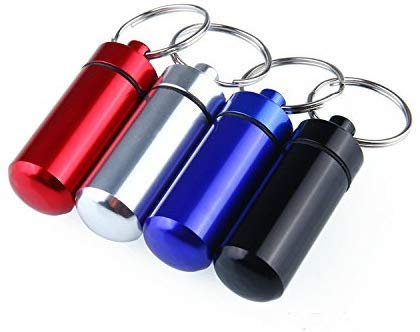 Yosoo 4 Stück wasserdichte Pillenbox aus Aluminium für Reisen, Schlüsselanhänger, tragbare Mini-Pillendose