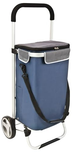 bremermann Einkaufstrolley BRINKUM - 45 L Kapazität, Faltbarer Einkaufswagen, mit Abnehmbarer Tasche inkl. Kühlfach, Einkaufschip, Einkaufswagenhalterung und Reflektorstreifen (Blau)