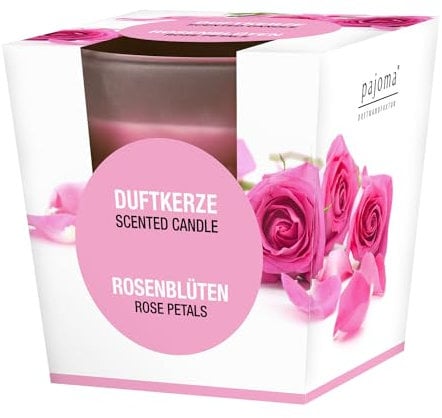 pajoma® Duftkerze, Rosenblüten - im satinierten Glas | 120g Wachsgewicht, Brenndauer: 25 Stunden, in edler Geschenkverpackung | Premium Qualität