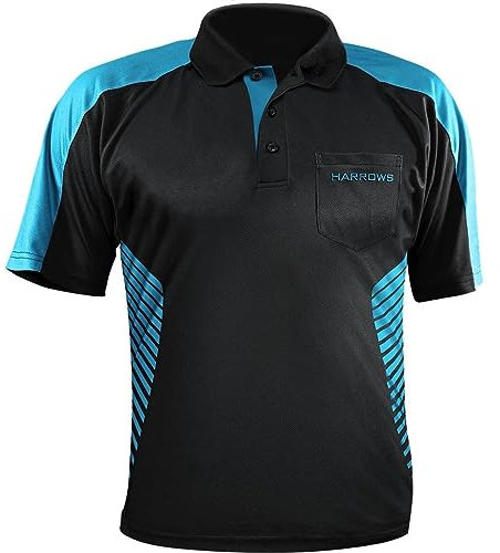 Harrows Vivid Dartshirt Black & Aqua Blue XXL